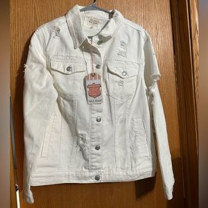 NWT Plus White Ripped Jean Jacket